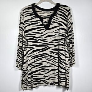 Chico's Travelers Zebra Print V-Neck 3/4 Sleeve Slinky Blouse Top Plus Size XXL